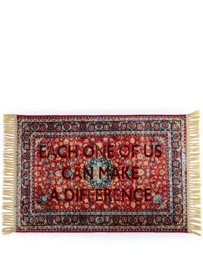 Seletti Slogan-print Burnt Carpet (120cm X 80cm) In Red