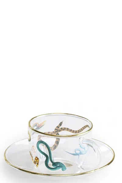 Seletti 'snakes' Coffee Cup And Plate In Transparent