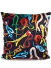 Seletti Snakes Print Square-shape Cushion In Black