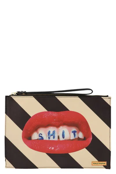 Seletti 'stripes Shit' Clutch In Multi