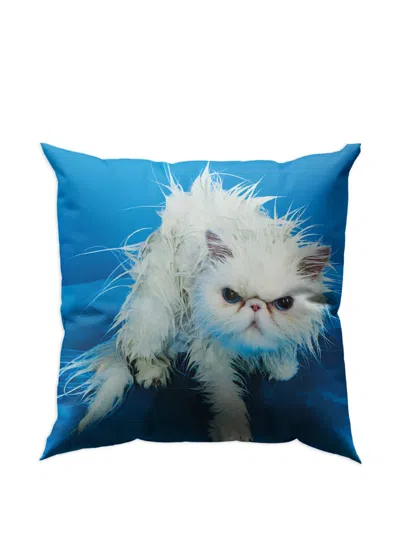 Seletti Toiletpaper Angry Cat Cushion In Blue