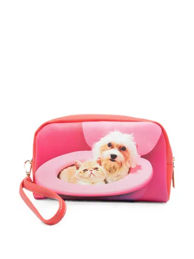 Seletti Toiletpaper Cat-and-dog-print Makeup Bag In Pink