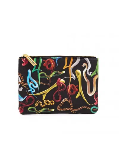 Seletti "toiletpaper" Printed Beautycase Cm 21 X 15.5 Snakes In Multi