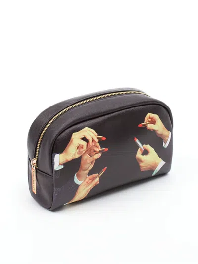 Seletti "toiletpaper" Printed Beautycase Cm 23 X 8 H 13 Lipsticks Blac In Multi