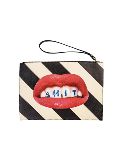 Seletti "toiletpaper" Printed Handbag Cm 28 X 20 X 3 Stripes Shit In Multi