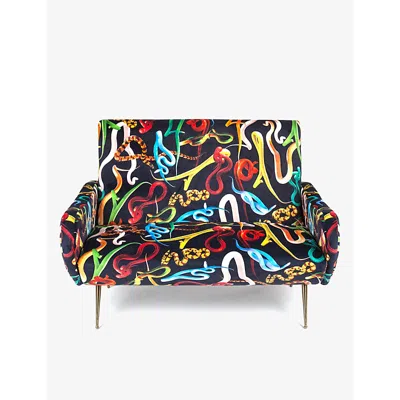 Seletti Toiletpaper Snake-print Two-seater Woven Sofa 122cm In Black
