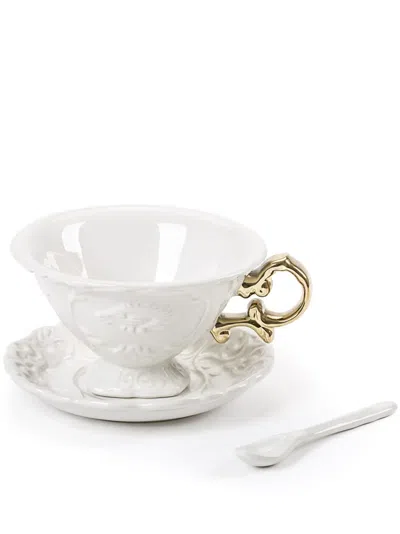 Seletti Wares Embossed-baroque Tea Cups (set Of Two) In White