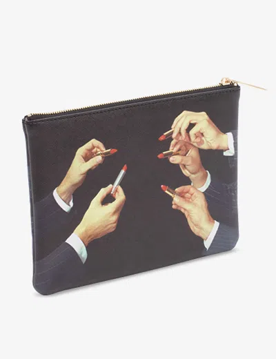 Seletti Wears Toilerpaper Lipstick-print Canvas Pouch 15.5cm X 9.5cm