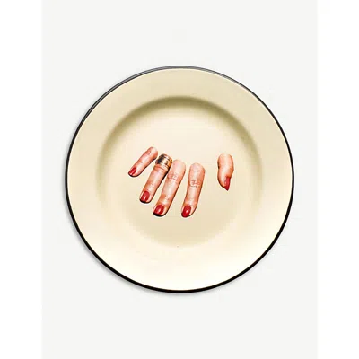 Seletti Wears Toiletpaper Fingers Enamel Plate 26cm In Beige