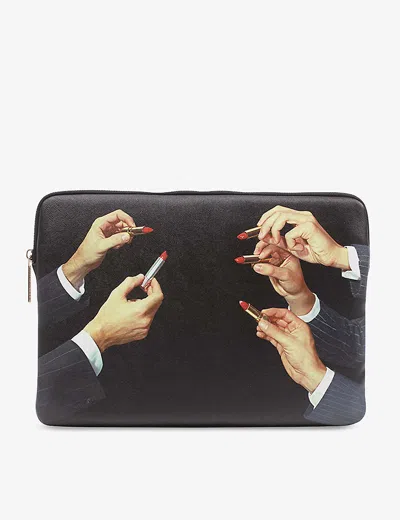 Seletti Womens  Wears Toilerpaper Lipstick-print 13” Canvas Laptop Case 34cm X 25cm