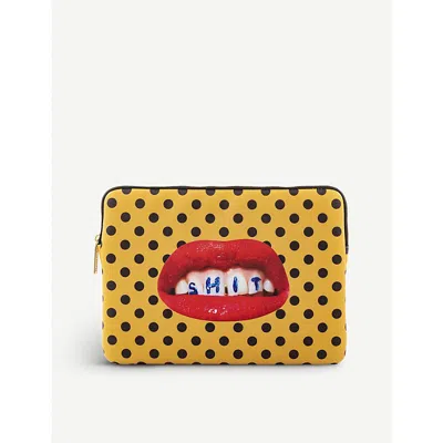 Seletti Womens  Wears Toilerpaper Mouth-print 13” Canvas Laptop Case 34cm X 25cm In Brown