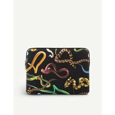 Seletti Womens  Wears Toilerpaper Snake-print 13” Canvas Laptop Case 34cm X 25cm