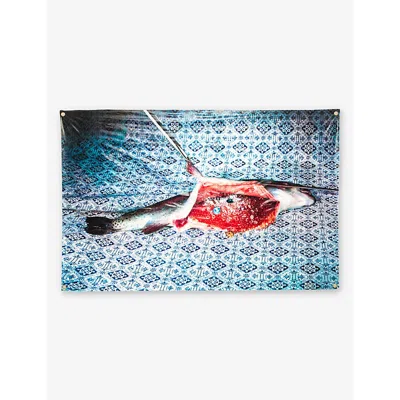 Seletti X Toiletpaper Fish Vinyl Tablecloth 140cm X 210cm In Blue