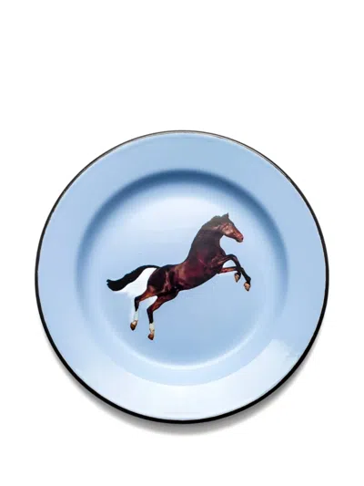 Seletti X Toiletpaper Horse-printed Metal Plate In Blue