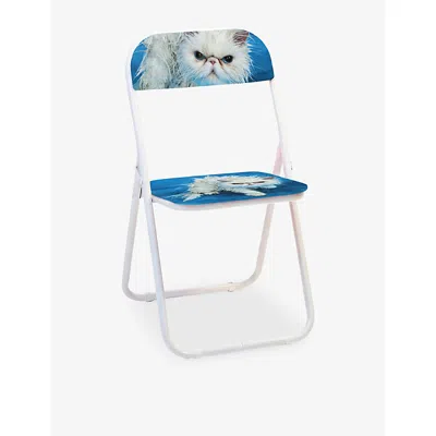 Seletti X Toiletpaper Magazine Angry Cat Metal Chair In Blue