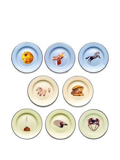 Seletti X Toiletpaper Printed Plate Set (set Of Eight) In Neutral