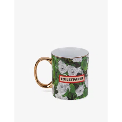 Seletti X Toiletpaper Roses Gold And Fine-porcelain Mug 10cm In Green