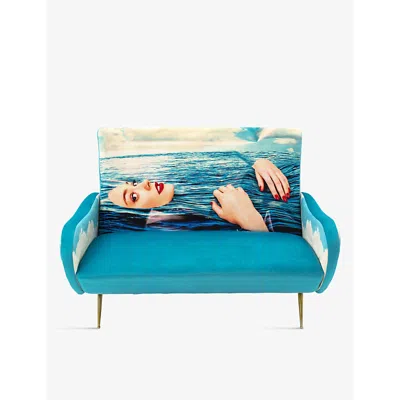 Seletti X Toiletpaper Sea Girl Two-seat Wood And Fabric Sofa In Blue
