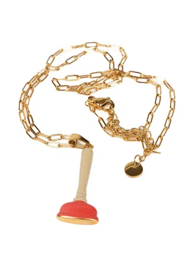 Seletti X Toiletpaper Sink Plunger Necklace In Gold