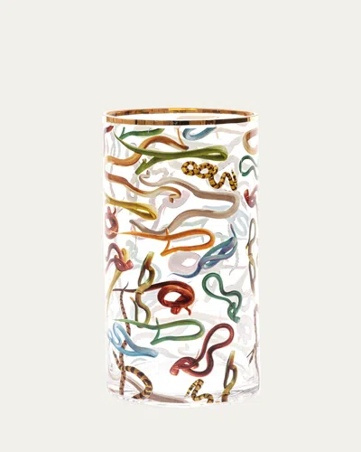 Seletti X Toiletpaper Snakes Cylindrical 12" Medium Vase In Multi