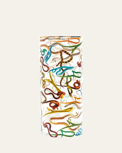 Seletti X Toiletpaper Snakes Large Cylindrical Vase, 20" In Multi