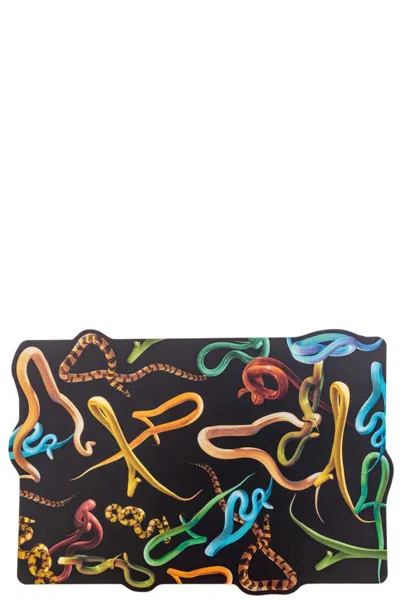 Seletti X Toiletpaper 'snakes' Placemat In Black