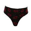 Self-adore Women's Black / Red Kiss Hand-beaded Embellished High-waisted Bikini Bottom- Black In Multi