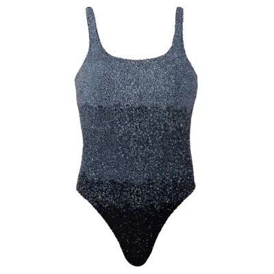 Self-adore Women's Black / Silver Ombre Hand-beaded Embellished One-piece Swimsuit- Black In Blue