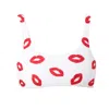 Self-adore Women's White / Red Kiss Hand-beaded Embellished Bikini Top- White In Multi
