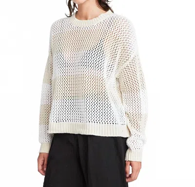 Self Contrast Alanna Long Sleeve Fishnet Sweater In Almond/milk Stripes In White