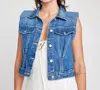 Self Contrast Arizona Crop Slim Denim Vest In Blue Jay In Blue