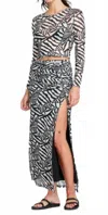 Self Contrast Bay Ruched Midi Skirt In Black White In Black