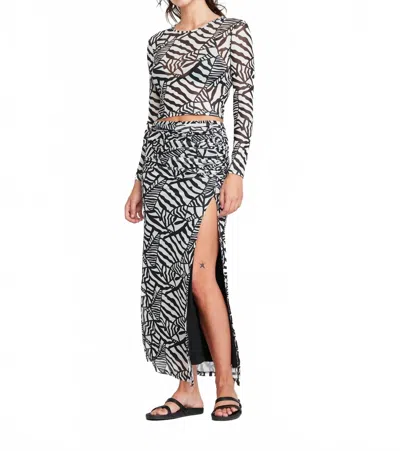 Self Contrast Bay Ruched Midi Skirt In Zebra In Multi