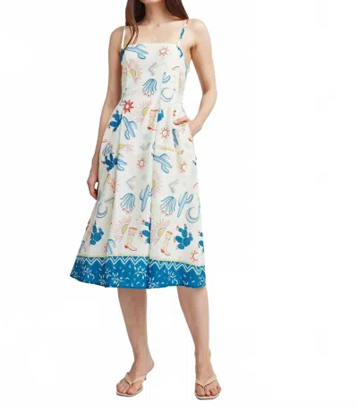 Self Contrast Brynn Pleated Strappy Dress In Western Print In Multi
