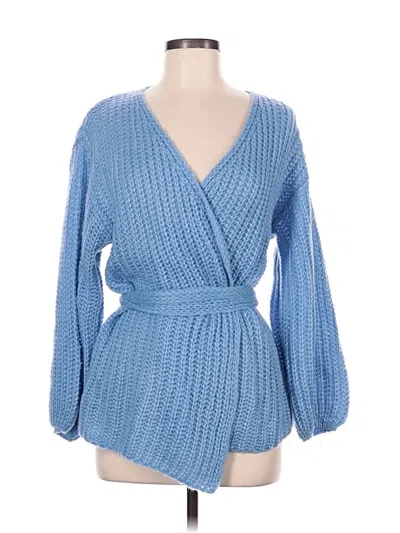 Pre-owned Self Contrast Cardigan Sweater In Blue