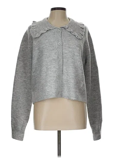 Pre-owned Self Contrast Cardigan Sweater In Gray