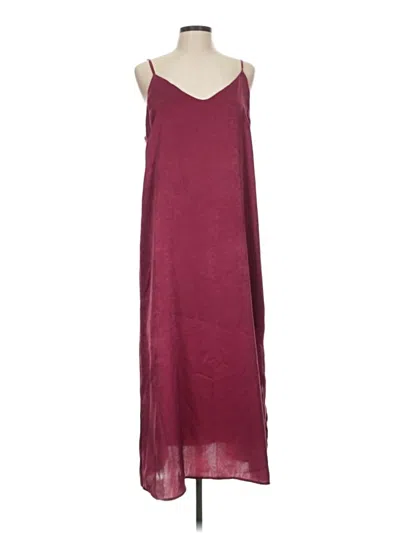 Pre-owned Self Contrast Casual Dress In Burgundy
