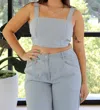Self Contrast Catalina Crop Tank In Mini Stripes Denim In Multi