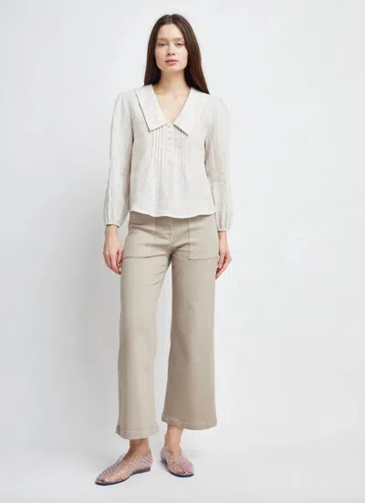 Self Contrast Danna Sailor Collar Blouse In Beige In White
