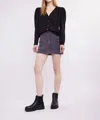 Self Contrast Eden Button V Blouse In Black In Black