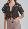 Self Contrast Emaline Open Tie Crop Shirt In Black In Black