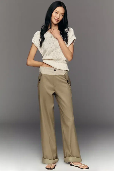 Self Contrast Flap Pocket Pants In Green