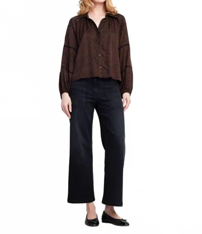 Self Contrast Hadley Ladder Sleeve Blouse In Autumn Meadows In Brown