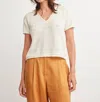 Self Contrast Indigo V-neck Sweater Top In Cream In White