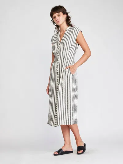 Self Contrast Jamila Button Front Midi Dress In Black Stripes In Multi