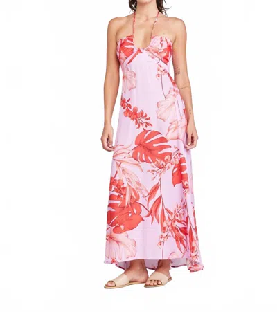 Self Contrast Katya Halter Dress In Hot Flowers In Pink