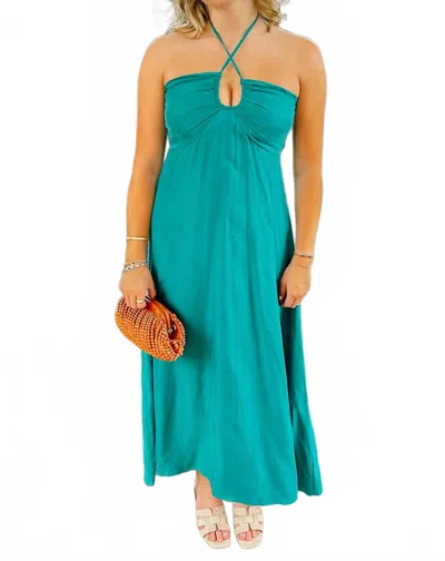 Self Contrast Katya U-shape Halter Maxi Dress In Teal In Blue