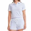 Self Contrast Kaylen Collared Polo Top In Blue Stripes In White