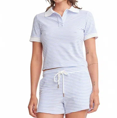 Self Contrast Kaylen Collared Polo Top In Blue Stripes In White