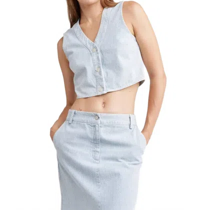 Self Contrast Lin Crop Denim Vest In Blue